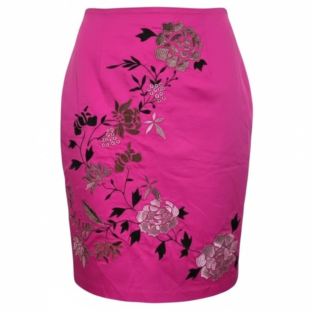 Autograph New York Vintage Pink Embroidered Pencil Skirt Women Size 4 MSRP $159